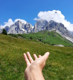 Mountain view with hand