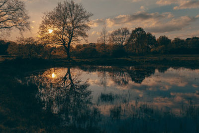 Scenic view of lake against sky during sunset