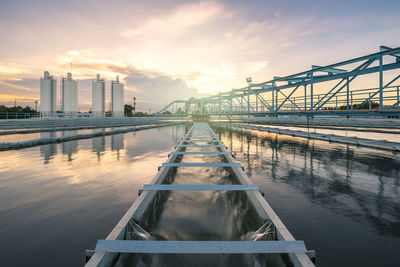 Bridge over river against sky during sunset