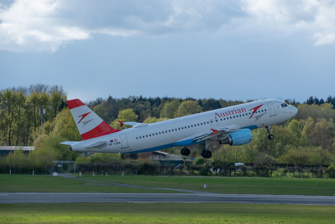 VIEW OF AIRPLANE FLYING OVER FIELD