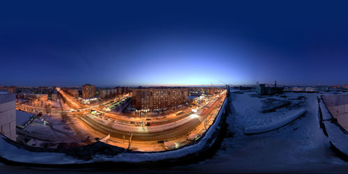 High angle view of illuminated city at night