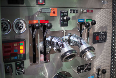 Gauges and levers on control panel