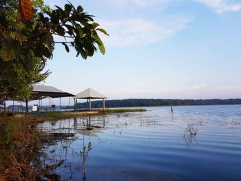 Scenic view of lake against sky