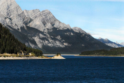 Scenic view of sea and mountains against sky