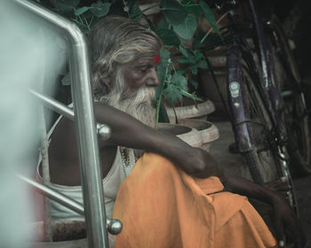 Woman sitting in train