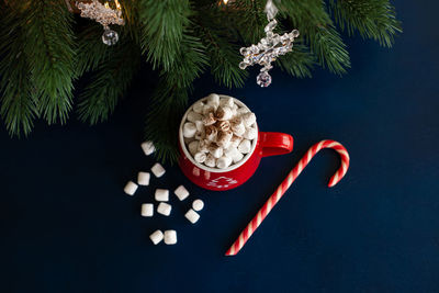 Directly above shot of coffee cup on table