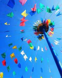 Low angle view of ferris wheel against blue sky