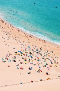 High angle view of people on beach