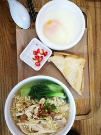 High angle view of food in plate on table