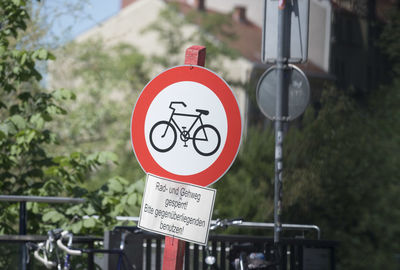 Close-up of information sign against trees