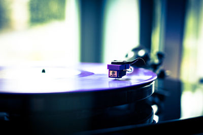 Close-up of record on turntable