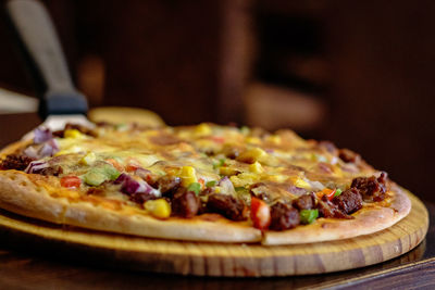 Close-up of pizza on table