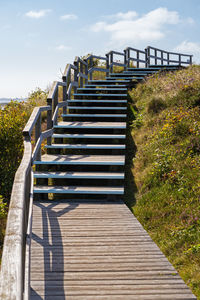 Wooden railing on footpath