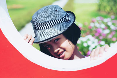 Portrait of girl wearing hat