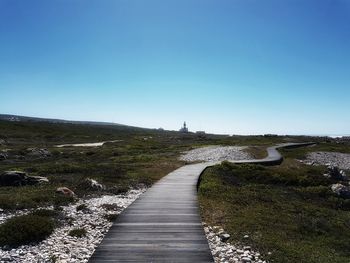 Scenic view of landscape against clear blue sky