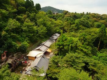 High angle view of people at buddhist temple