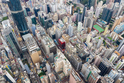 High angle view of buildings in city