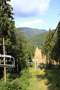 Scenic view of trees and buildings against sky