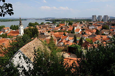 High angle view of townscape against sky