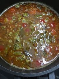 High angle view of soup in bowl