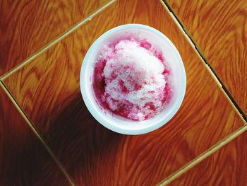 High angle view of ice cream on table