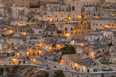 Detail of the old town of matera in italy at dusk