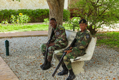 People sitting on bench