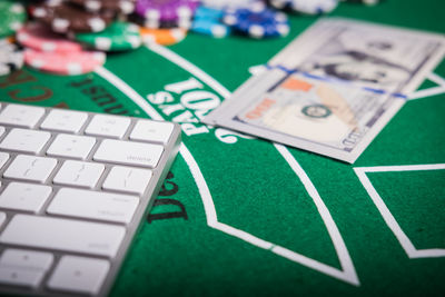 Computer keyboard on gambling table