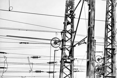 Low angle view of electricity pylon against sky