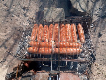 High angle view of barbecue grill