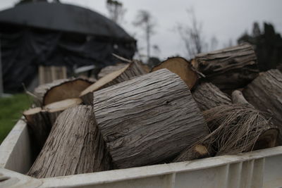Close-up of stack of firewood