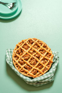 High angle view of dessert in plate on table