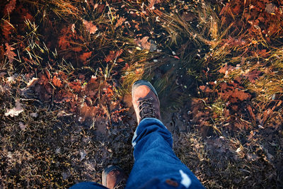 Low section of man with brown shoes and jeans