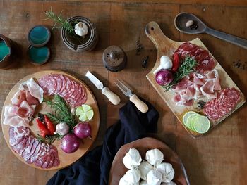 High angle view of fruits on table