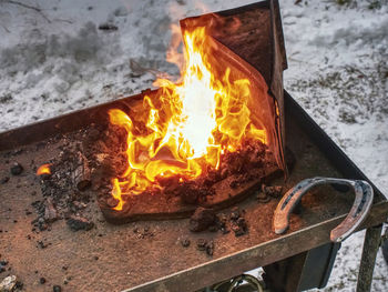 High angle view of bonfire
