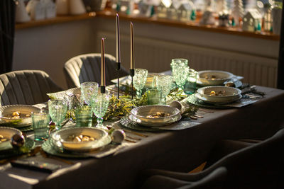 Close-up of place setting on table