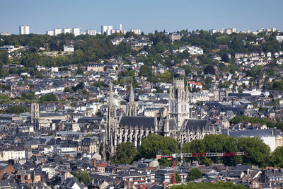 Rouen, france - august 05 2020 - aerial view of the abbatiale saint-ouen and saint-laurent church.