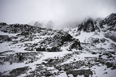 Scenic view of snow covered mountains against sky