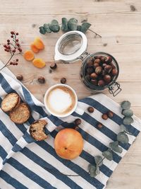 High angle view of breakfast on table