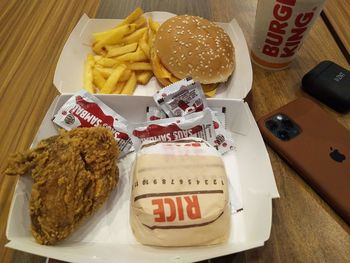 High angle view of food on table