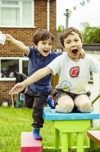 Boy playing in playground