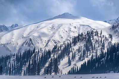 Panoramic shot of snow covered mountain against sky