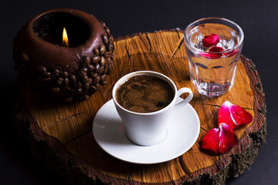 High angle view of coffee on table