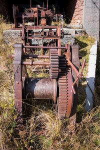 Abandoned truck on field