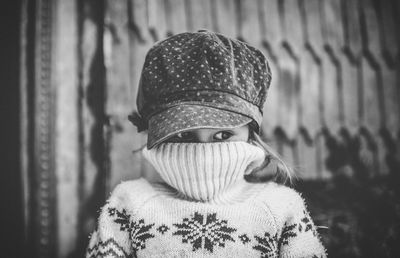 Close-up of girl wearing cap