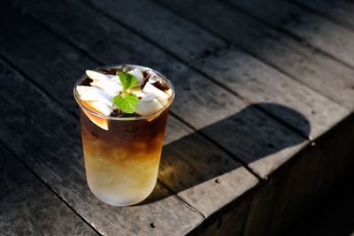 High angle view of drink on table