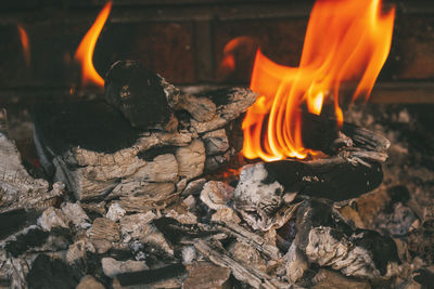 Close-up of fire on wood