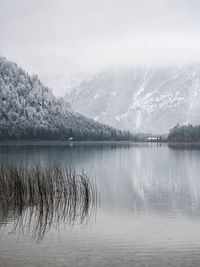 Scenic view of lake against sky during winter