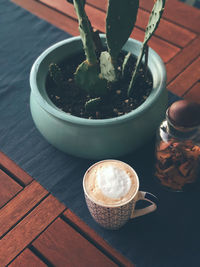 High angle view of coffee on table