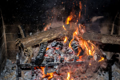 Close-up of bonfire on barbecue grill